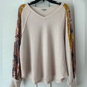 🍁 Perfect for FALL! 🍁 Mixed Media Waffle Long Sleeve Top from Jodifl. Size S.